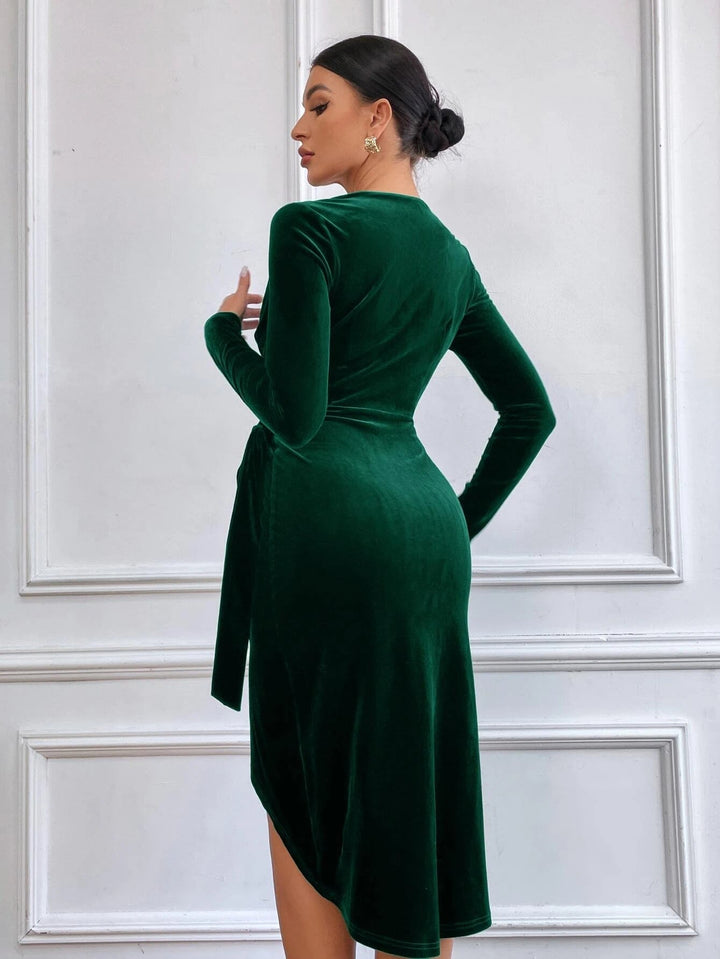 Marilyn | Graceful Velvet Wrap Christmas Dress with Side Slit