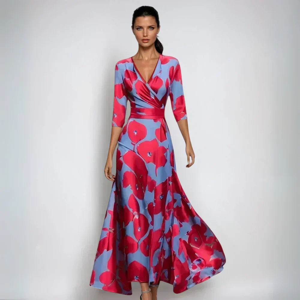 Martha | Polished Floral Print Wrap Maxi Holiday Dress