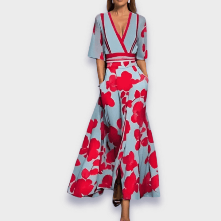 Martha | Polished Floral Print Wrap Maxi Holiday Dress