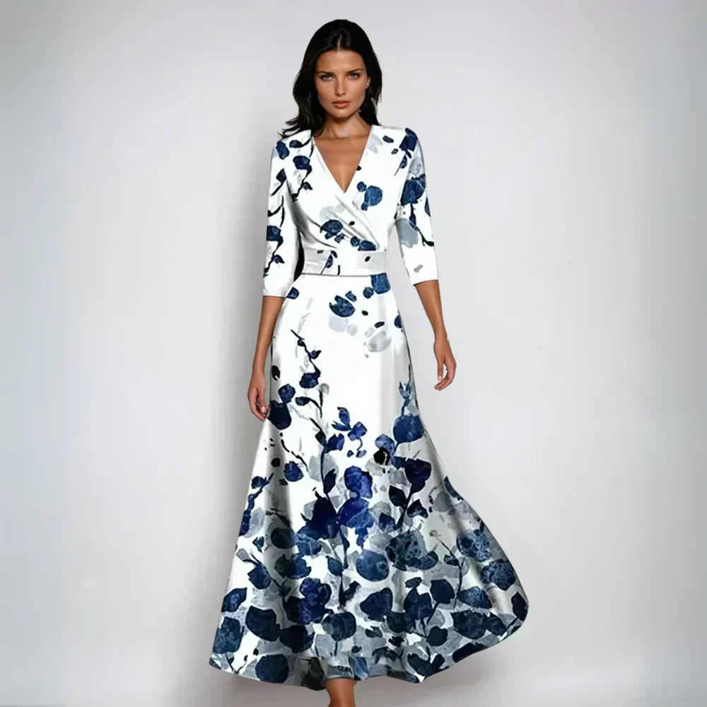 Martha | Polished Floral Print Wrap Maxi Holiday Dress