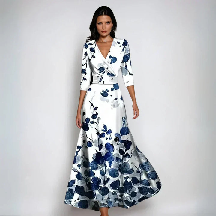 Martha | Polished Floral Print Wrap Maxi Holiday Dress