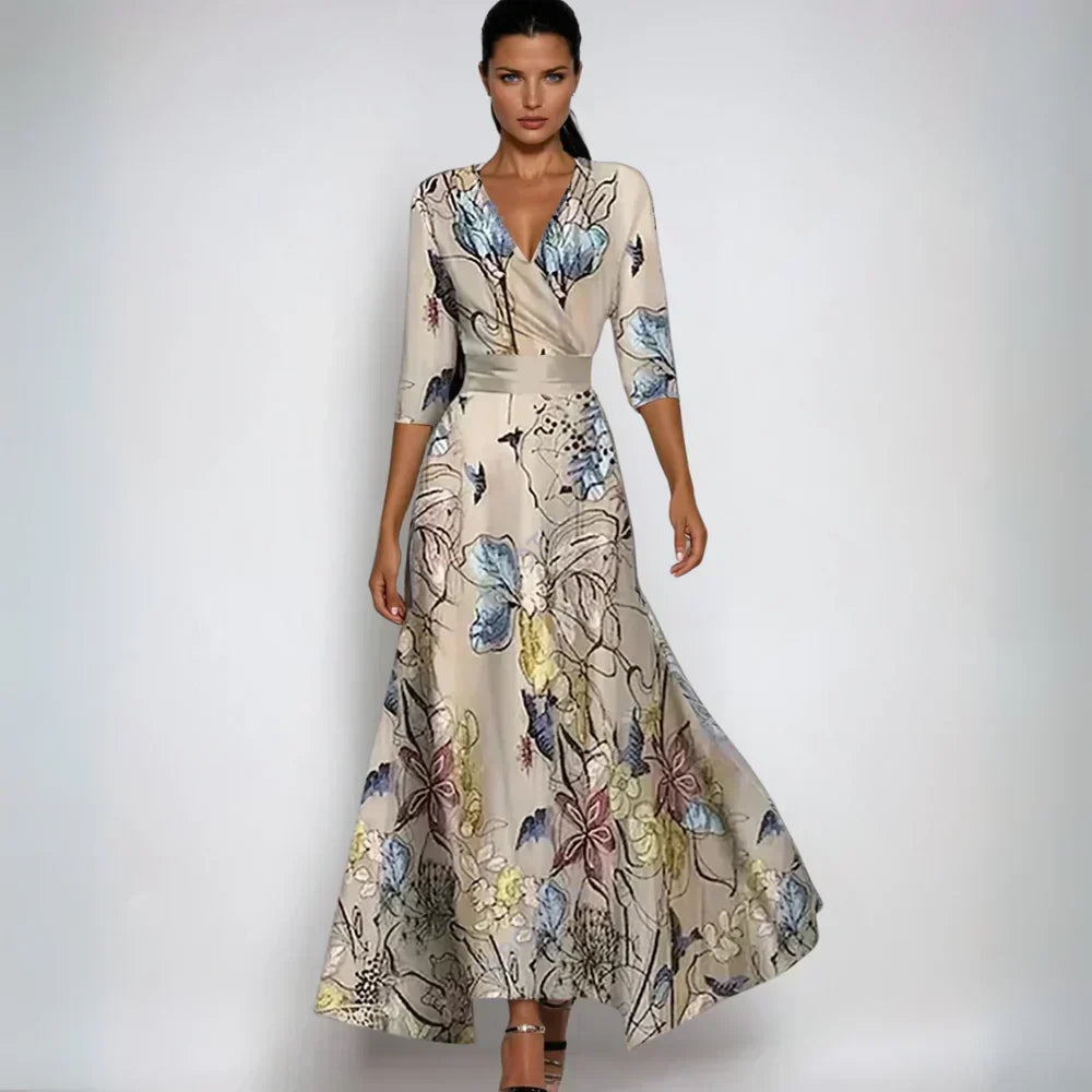 Martha | Polished Floral Print Wrap Maxi Holiday Dress