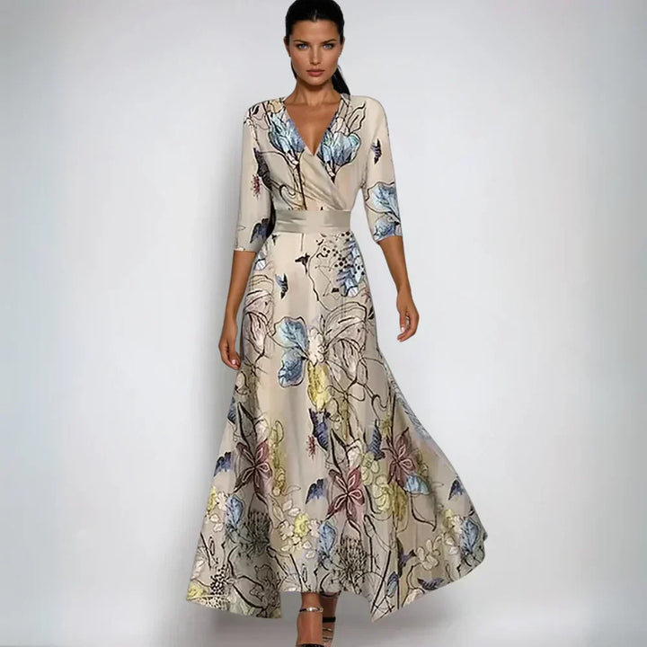 Martha | Polished Floral Print Wrap Maxi Holiday Dress