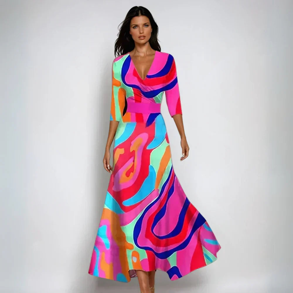 Martha | Polished Floral Print Wrap Maxi Holiday Dress
