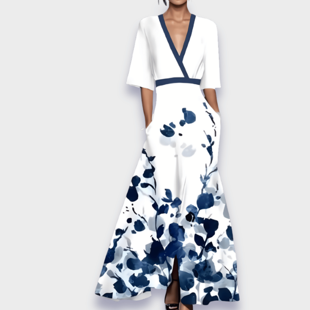 Martha | Polished Floral Print Wrap Maxi Holiday Dress