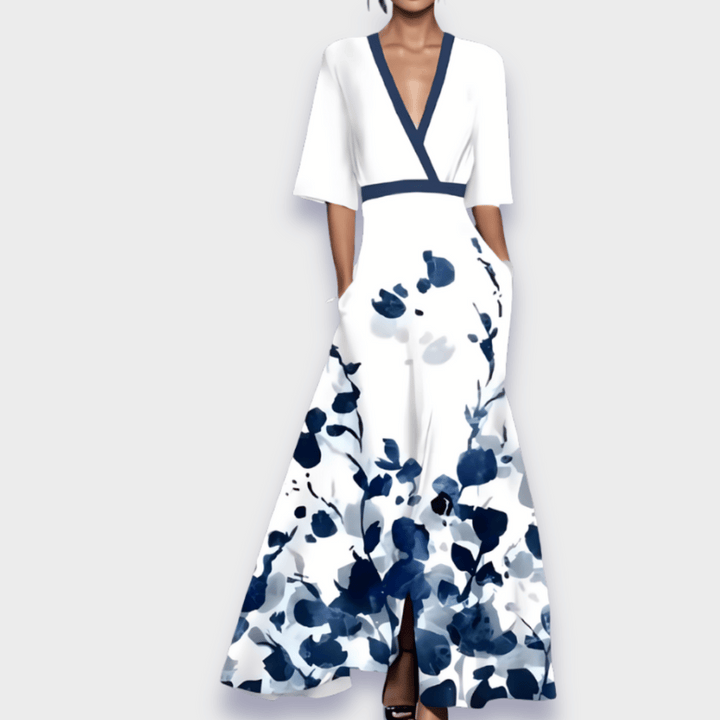 Martha | Polished Floral Print Wrap Maxi Holiday Dress