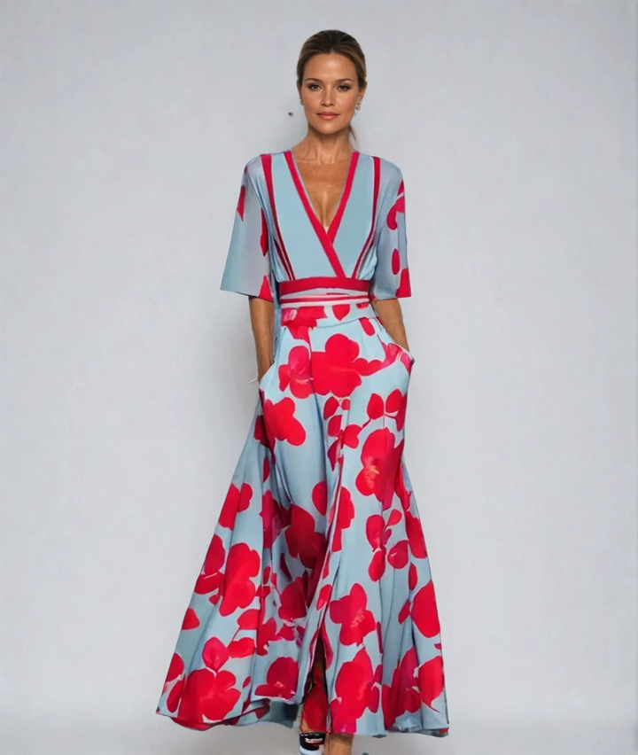 Martha | Polished Floral Print Wrap Maxi Holiday Dress