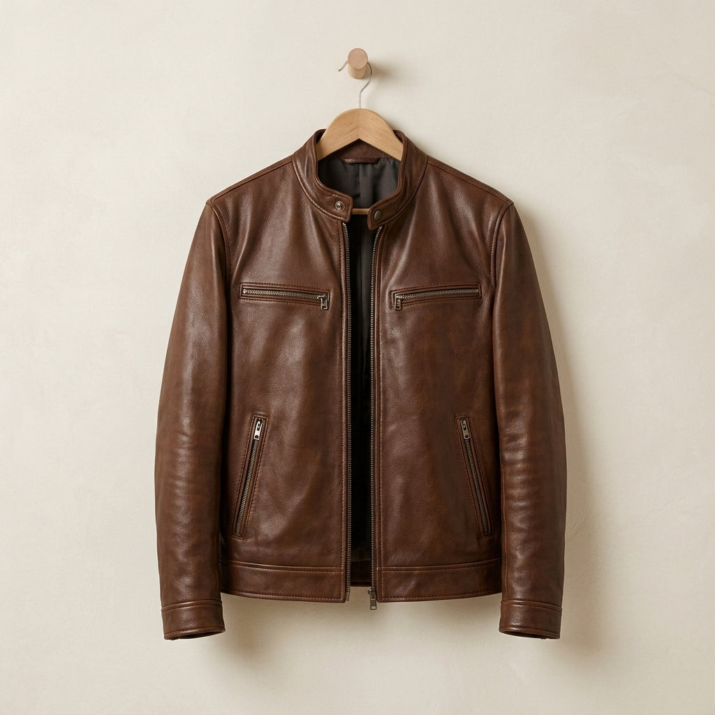 Matthew | Stand Collar Cafe Racer Leather Jacket