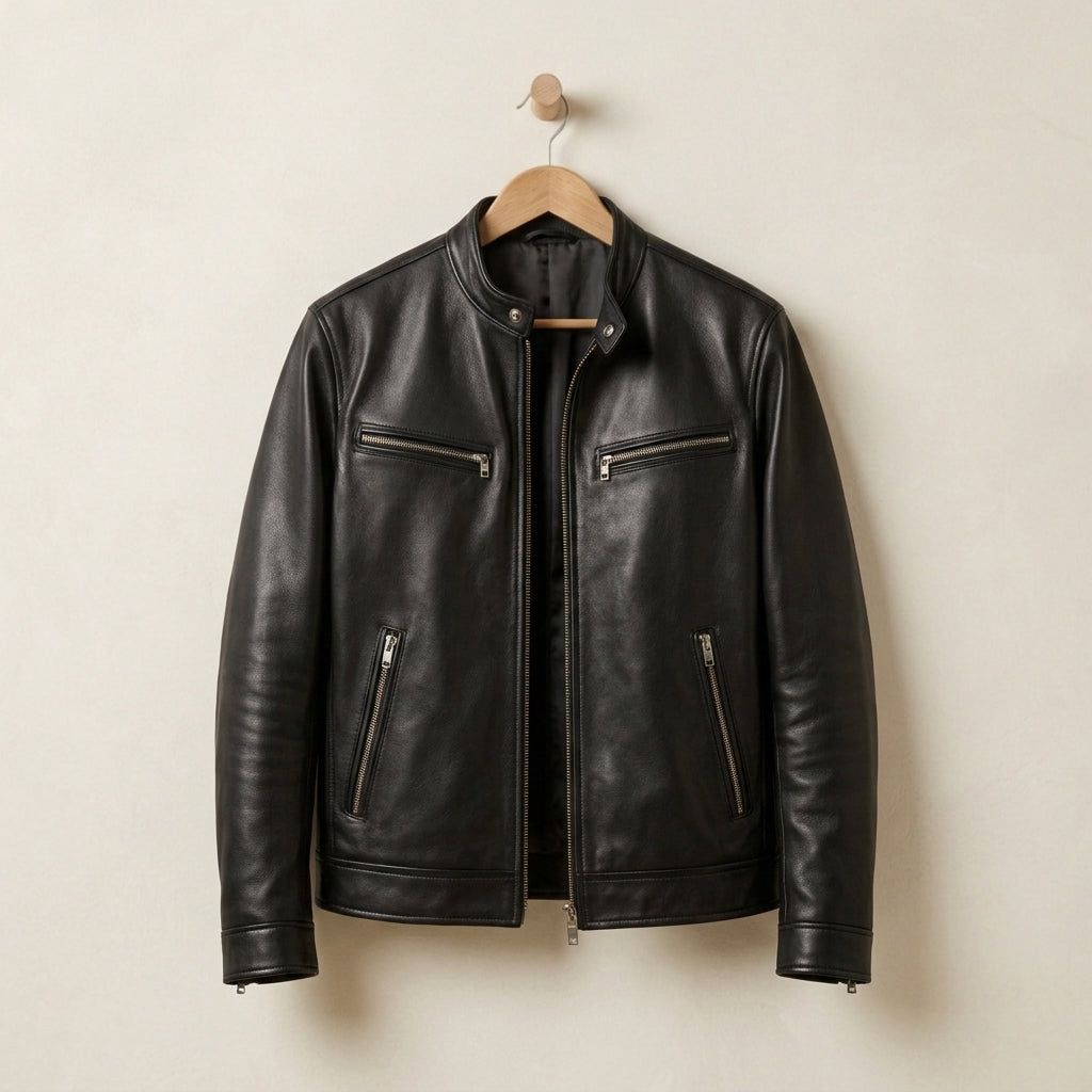 Matthew | Stand Collar Cafe Racer Leather Jacket