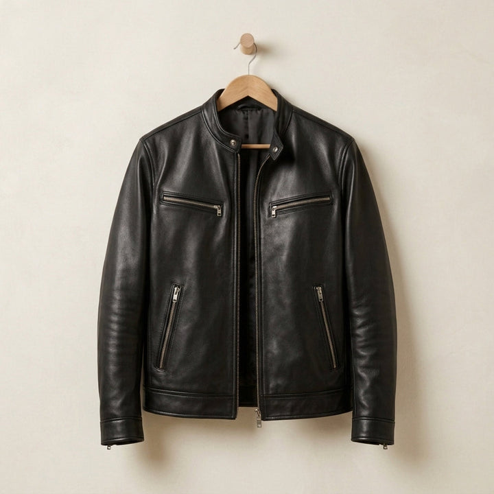 Matthew | Stand Collar Cafe Racer Leather Jacket