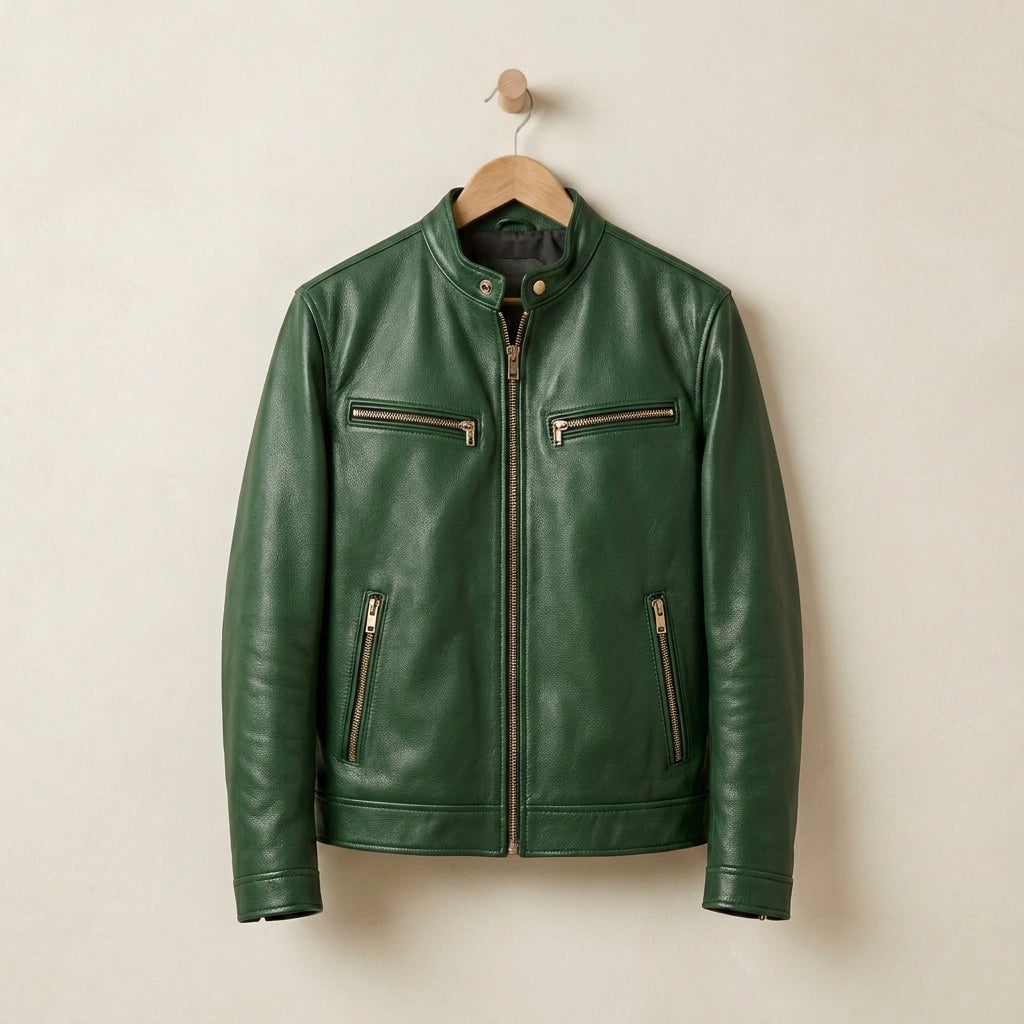 Matthew | Stand Collar Cafe Racer Leather Jacket