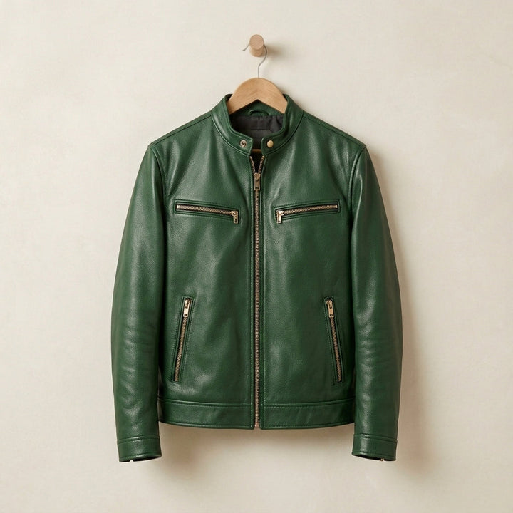 Matthew | Stand Collar Cafe Racer Leather Jacket