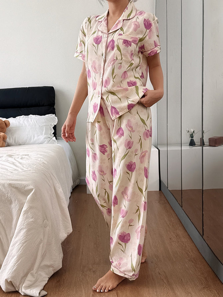 Megan | Classic Floral Notch Collar Pajamas Set