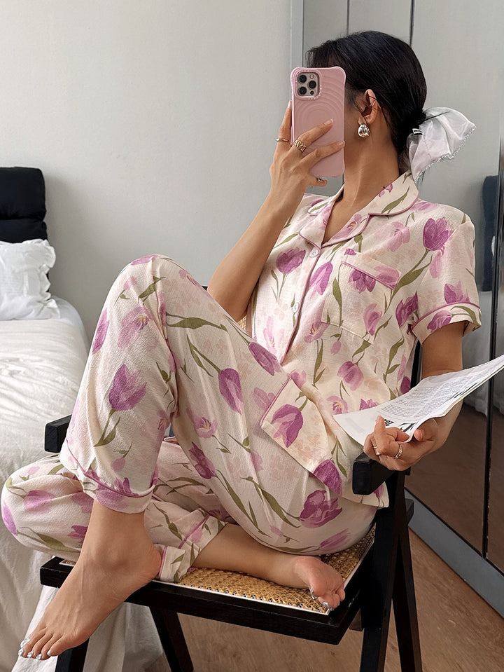Megan | Classic Floral Notch Collar Pajamas Set