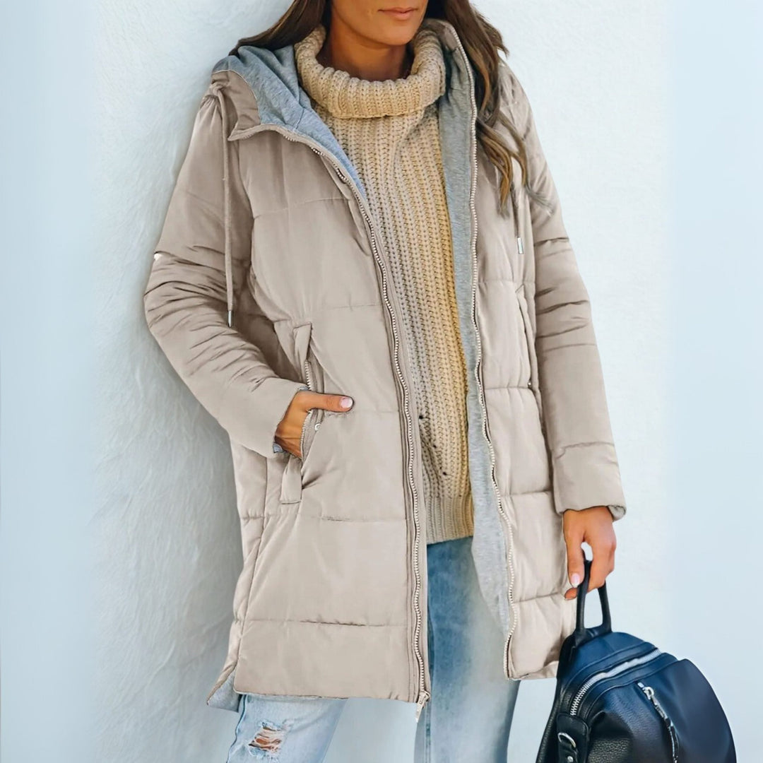 Megan | Elegant Long Hooded Puffer Jacket with Drawstring Waist