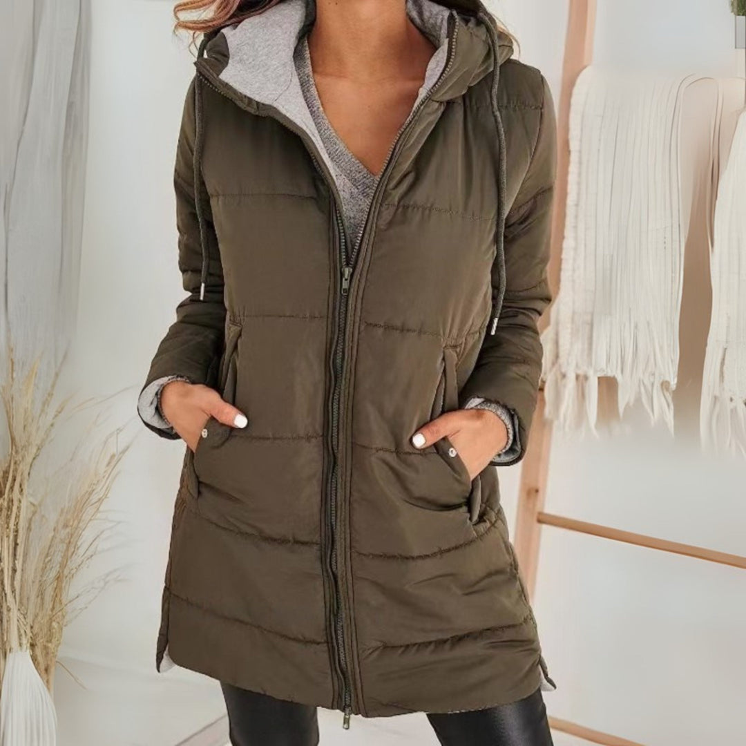 Megan | Elegant Long Hooded Puffer Jacket with Drawstring Waist