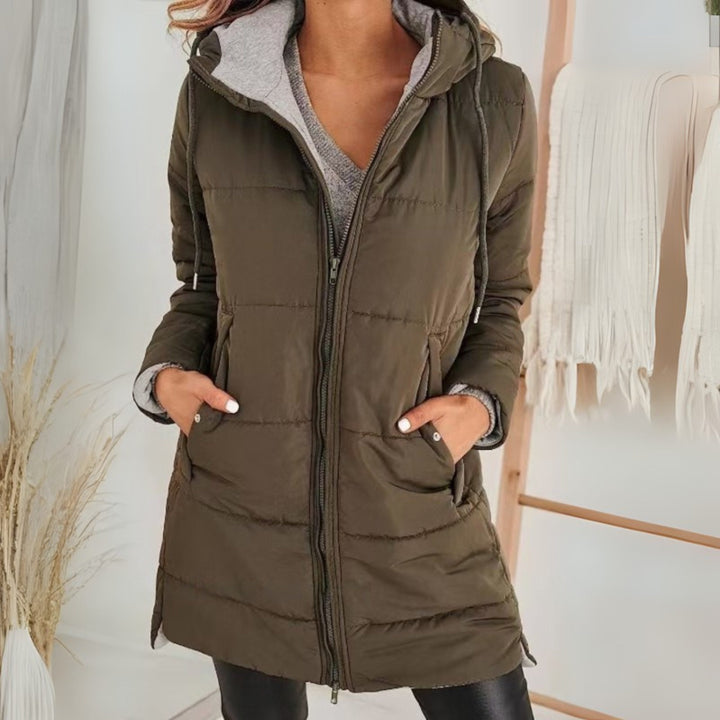 Megan | Elegant Long Hooded Puffer Jacket with Drawstring Waist