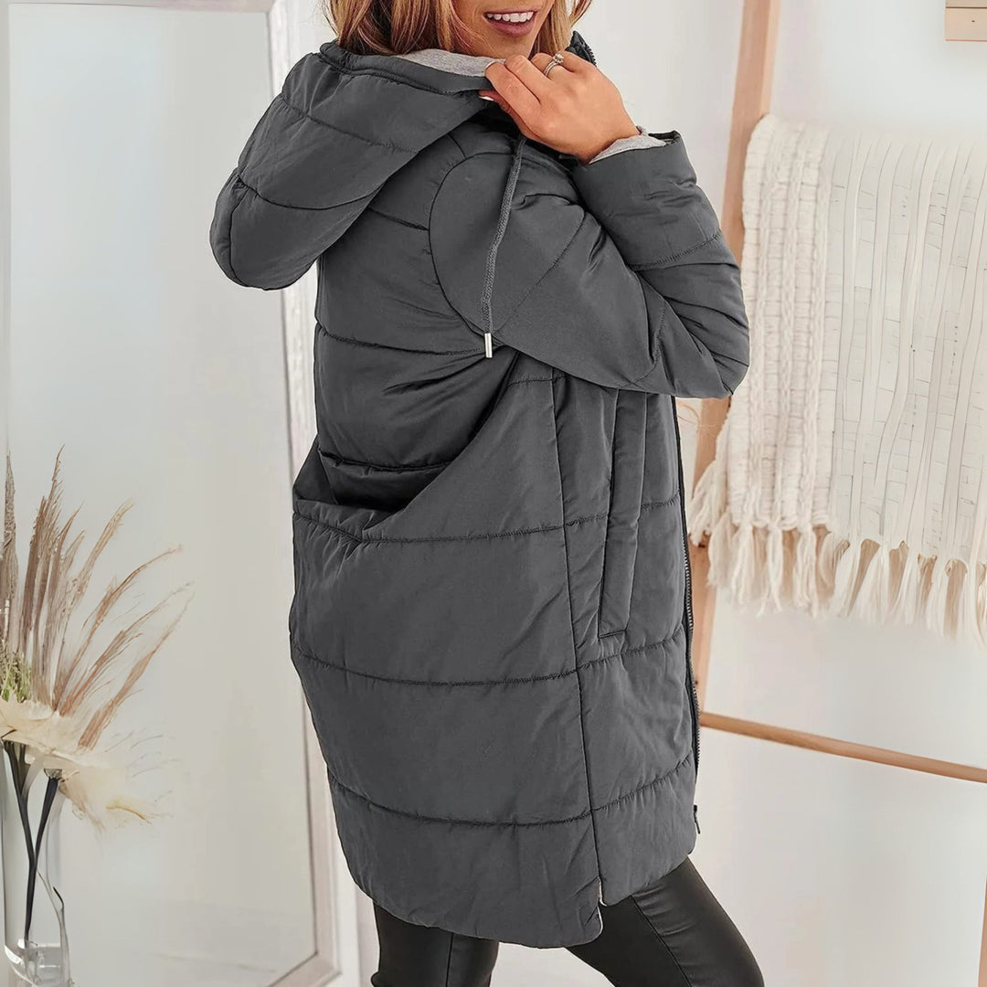 Megan | Elegant Long Hooded Puffer Jacket with Drawstring Waist