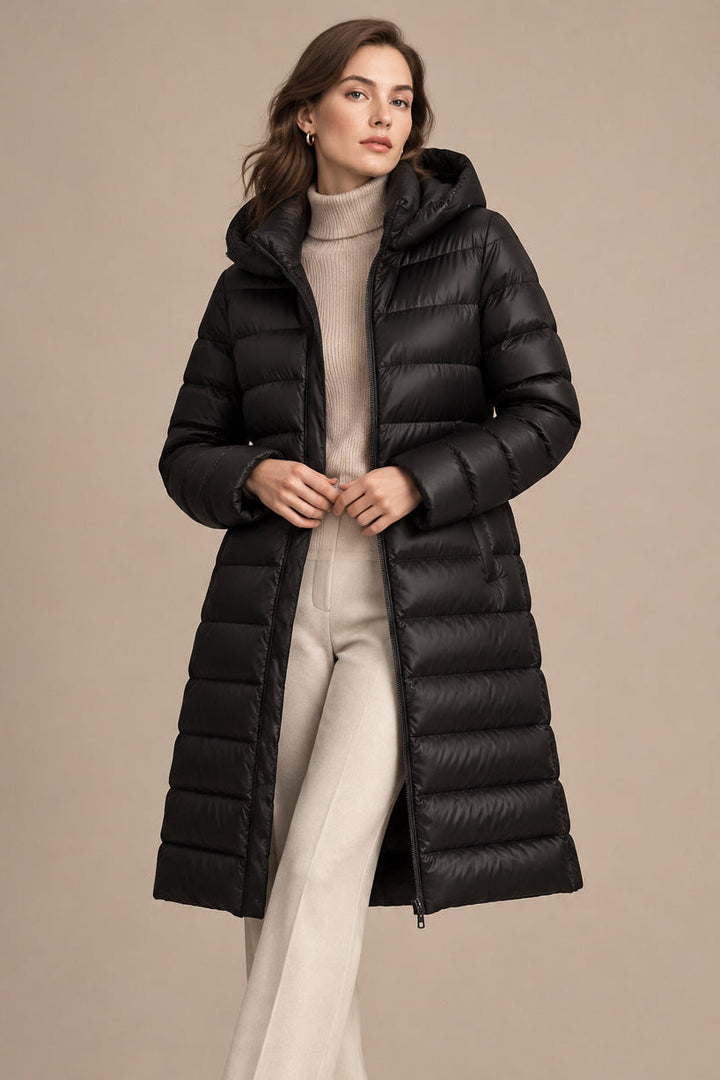 Megan | Sophisticated Hooded Mid-Length Puffer Jacket