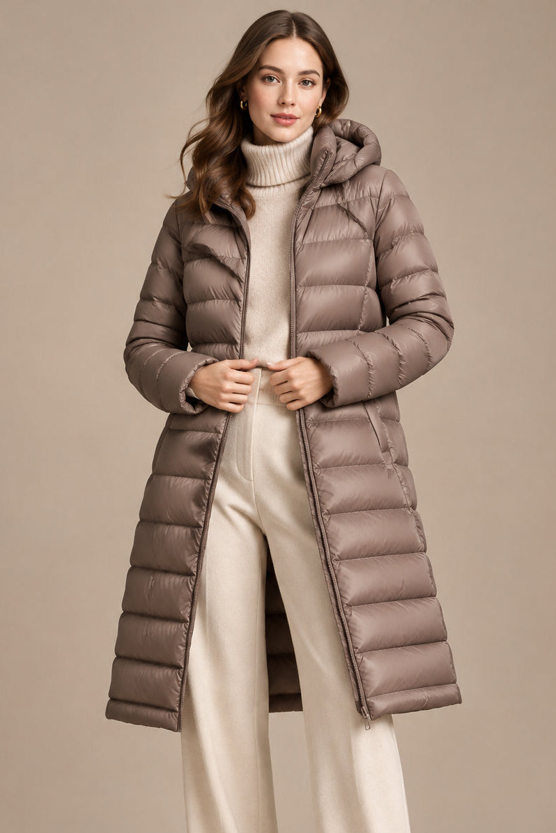 Megan | Sophisticated Hooded Mid-Length Puffer Jacket