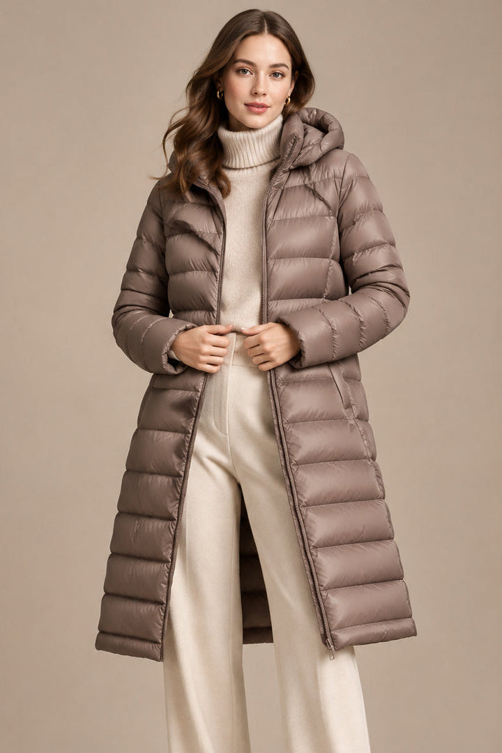 Megan | Sophisticated Hooded Mid-Length Puffer Jacket