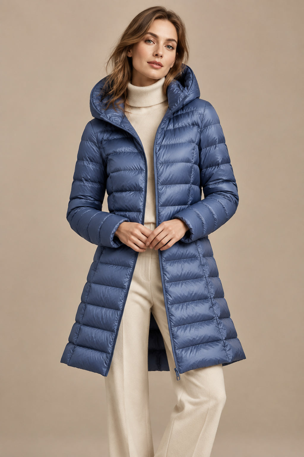Megan | Sophisticated Hooded Mid-Length Puffer Jacket