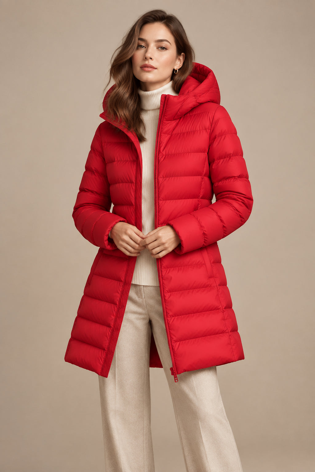 Megan | Sophisticated Hooded Mid-Length Puffer Jacket