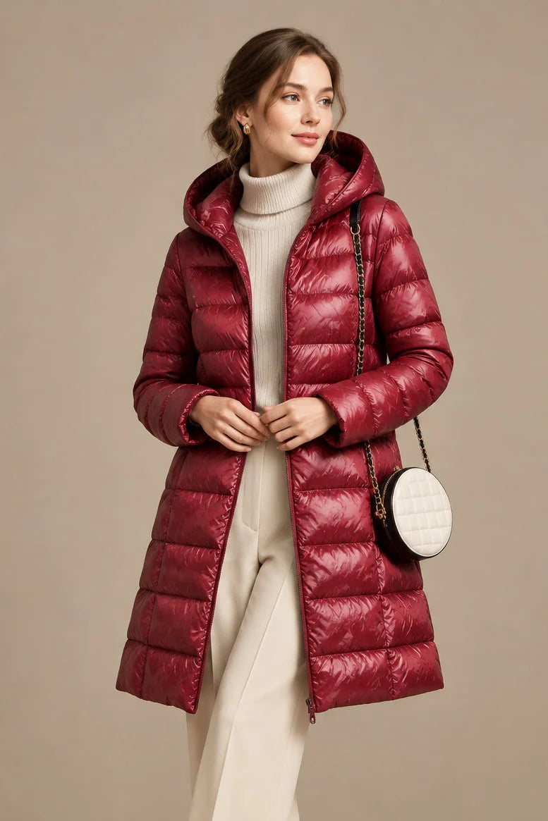 Megan | Sophisticated Hooded Mid-Length Puffer Jacket