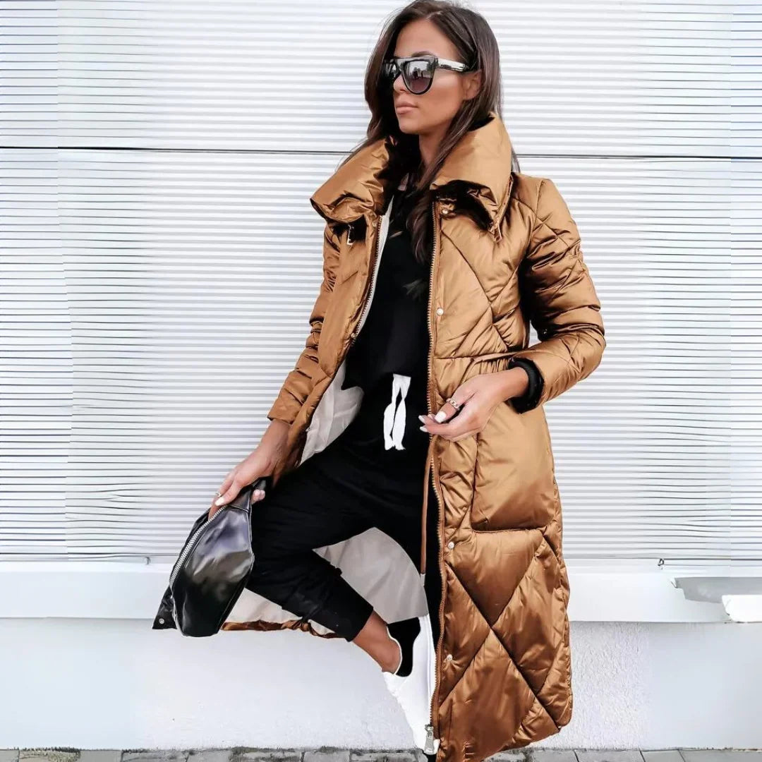 Melissa | Stylish Long Quilted Hooded Puffer Jacket