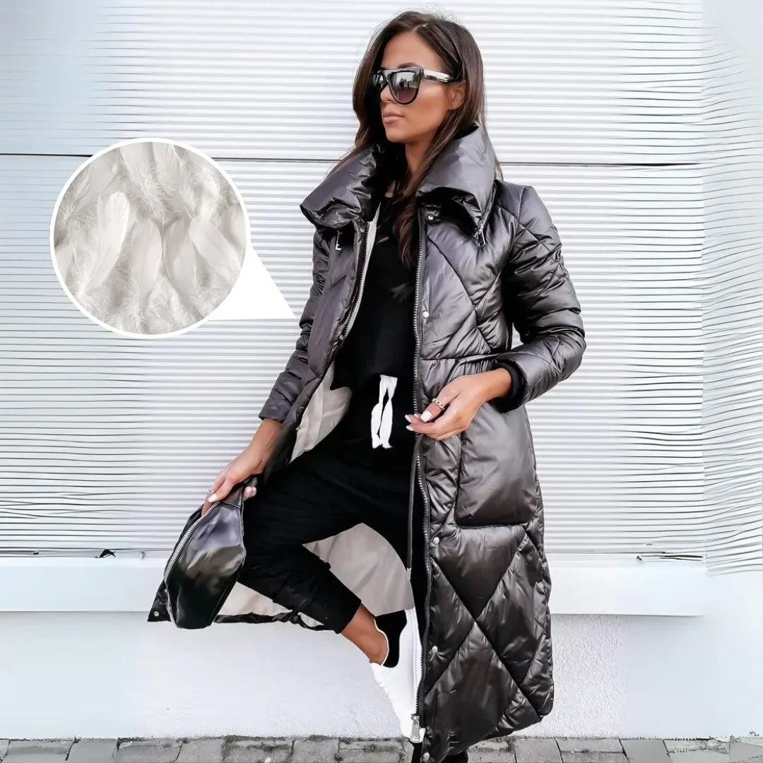 Melissa | Stylish Long Quilted Hooded Puffer Jacket