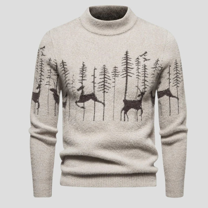 Michael | Relaxed Deer Print Mock Neck Mens Christmas Sweater