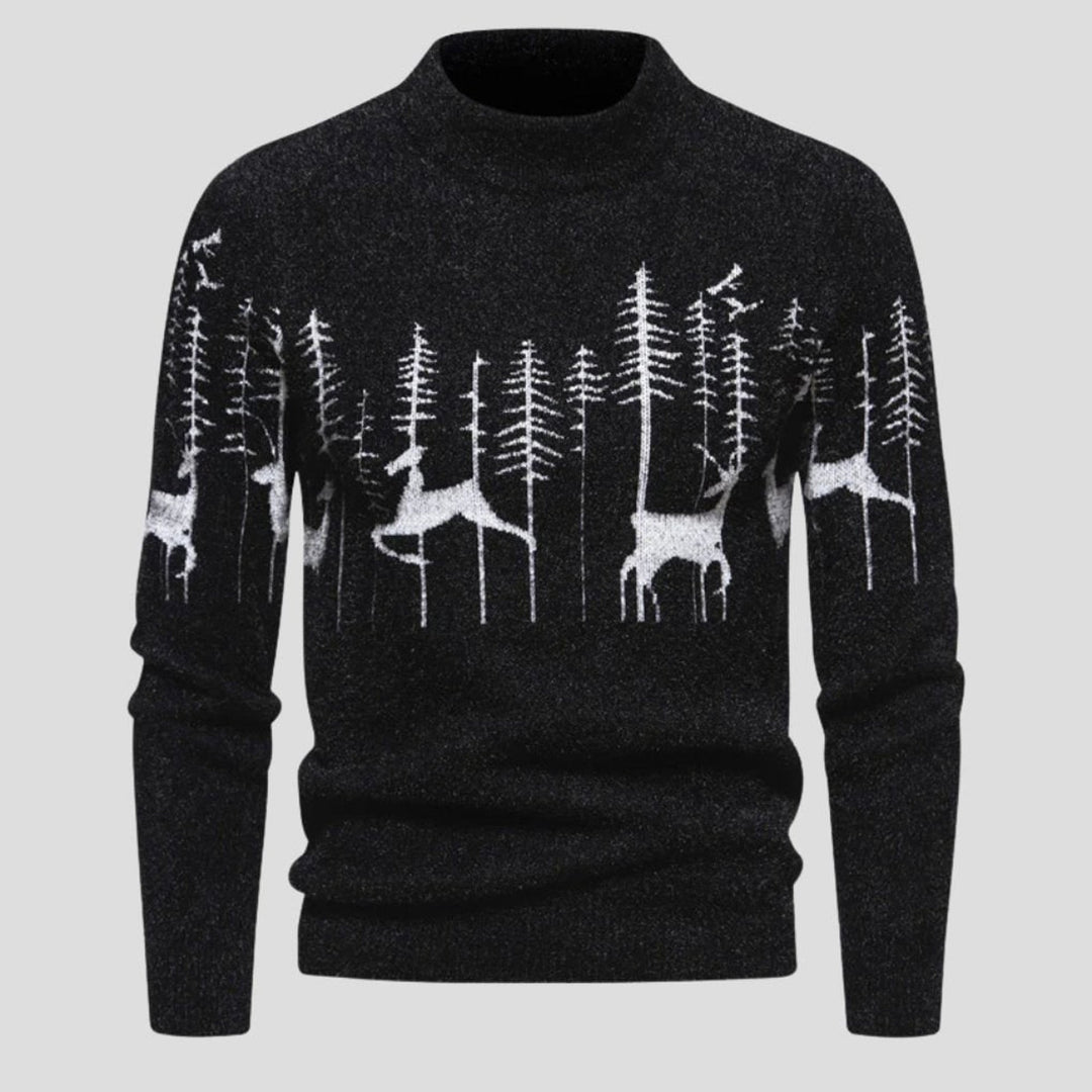 Michael | Relaxed Deer Print Mock Neck Mens Christmas Sweater