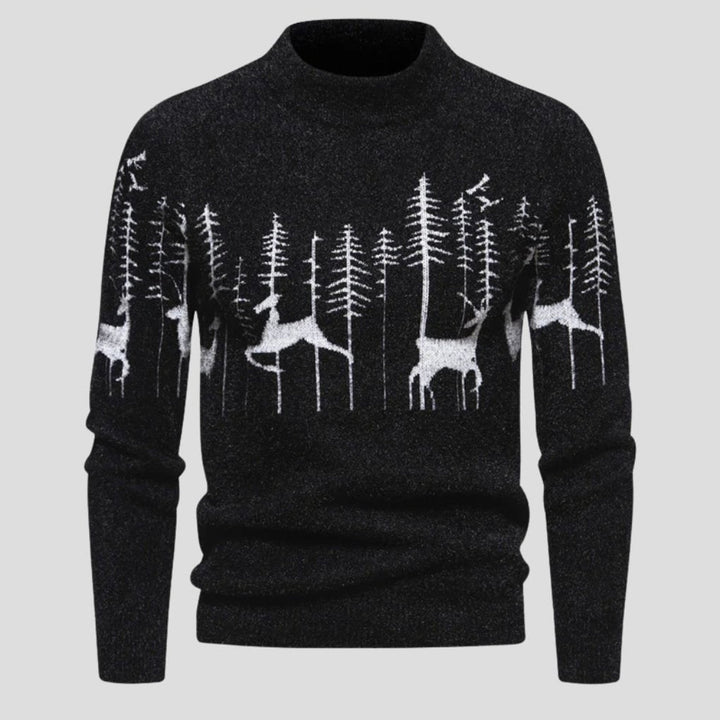 Michael | Relaxed Deer Print Mock Neck Mens Christmas Sweater