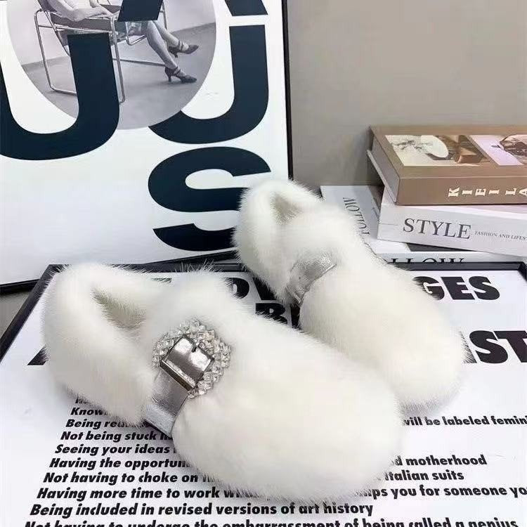 Michelle | Chic Fuzzy Crystal Buckle Slide Slippers