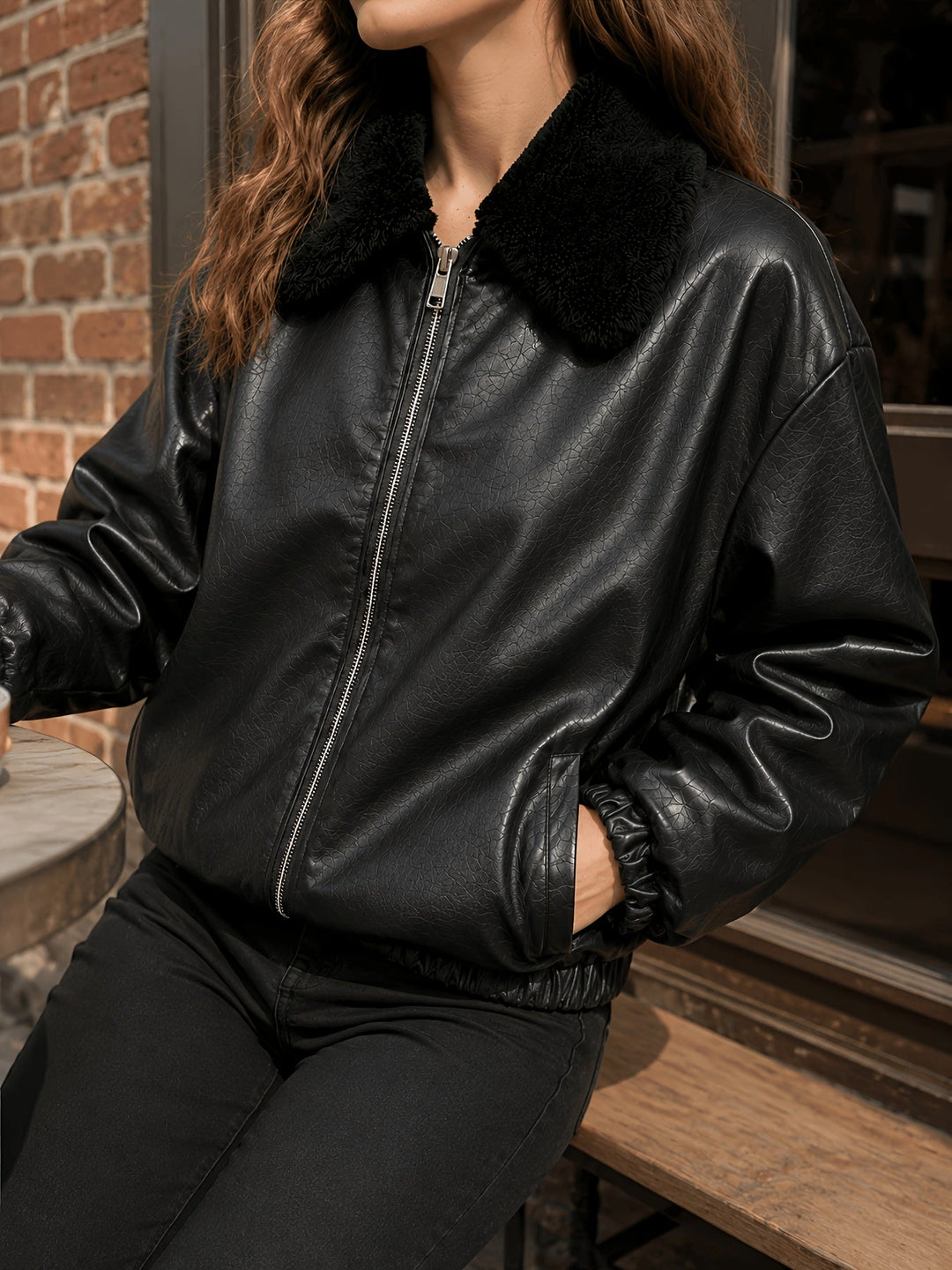 Michelle | Stylish Bomber Jacket with Faux Fur Collar and Zip Front