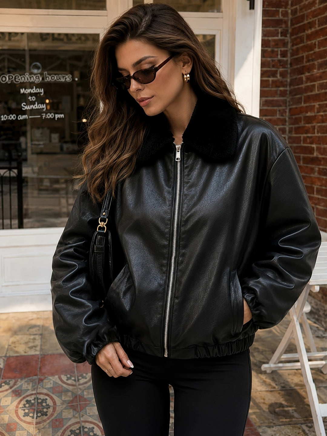 Michelle | Stylish Bomber Jacket with Faux Fur Collar and Zip Front