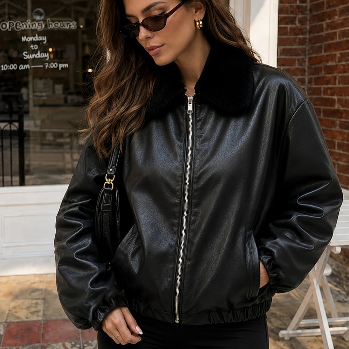 Michelle | Stylish Bomber Jacket with Faux Fur Collar and Zip Front