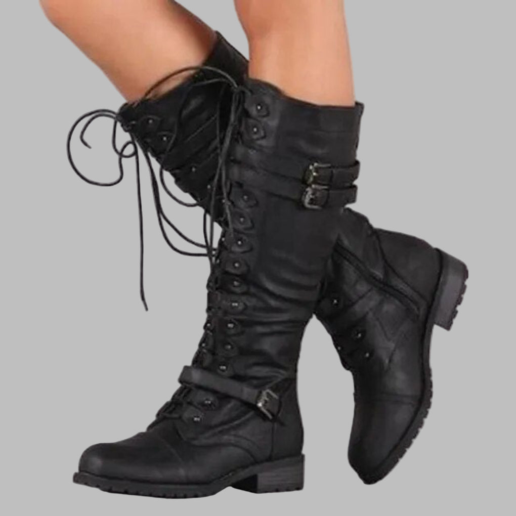 Michelle | Stylish Knee-High Combat Boots Women Lace-Up Buckle