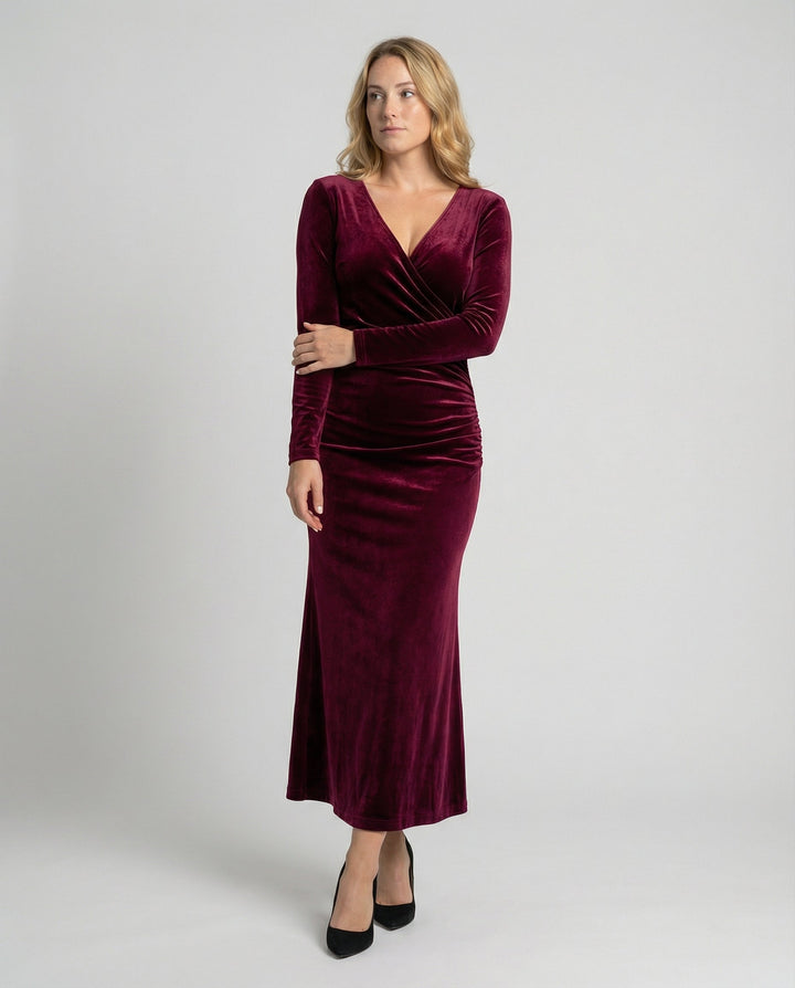 Michelle | Timeless Ruched Velvet Bodycon Midi Dress