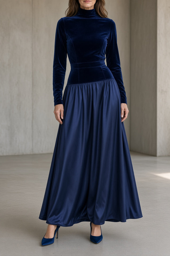 Nancy | Chic High Neck Long Sleeve Maxi Christmas Dress