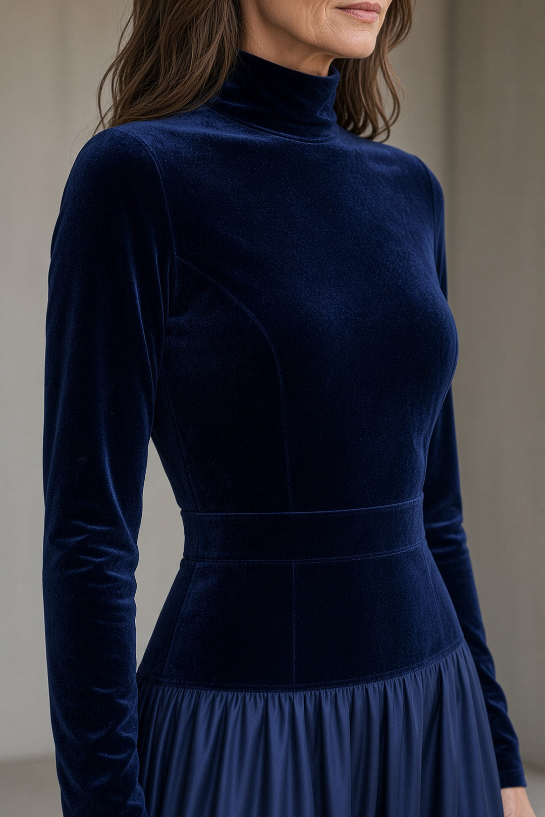 Nancy | Chic High Neck Long Sleeve Maxi Christmas Dress