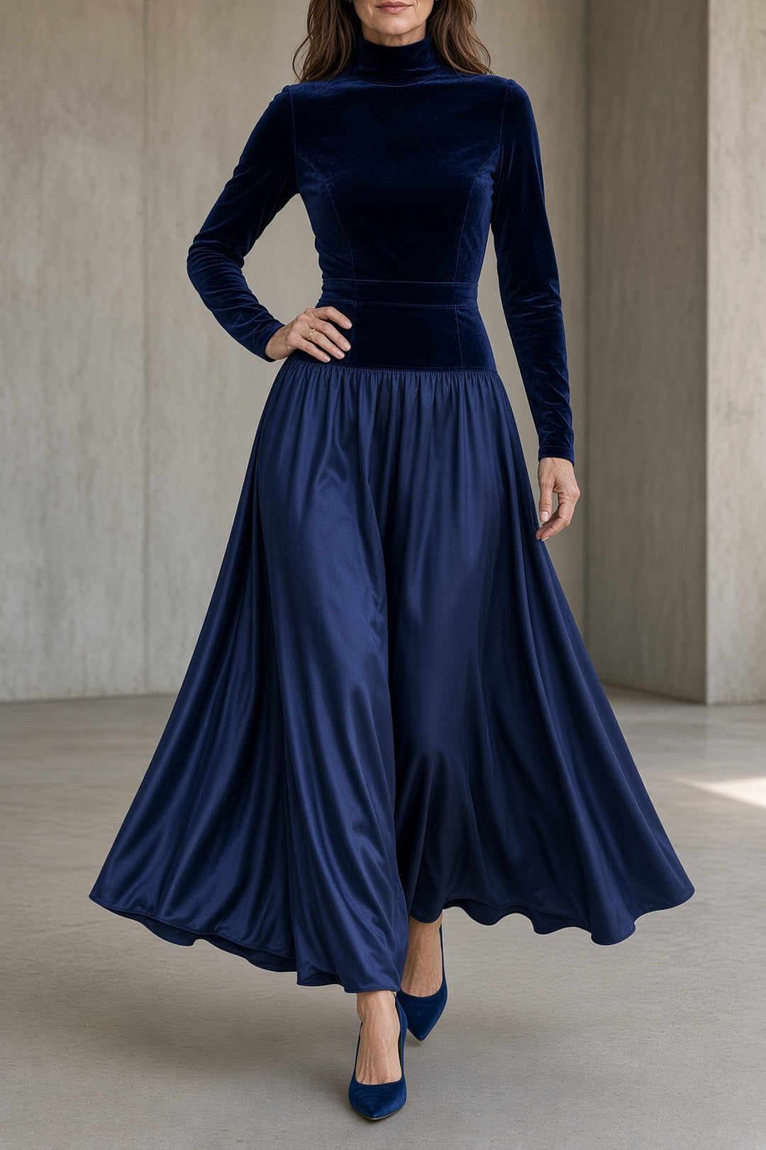 Nancy | Chic High Neck Long Sleeve Maxi Christmas Dress