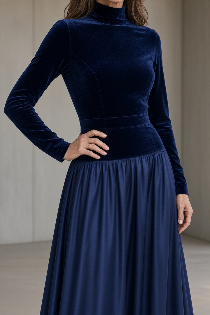 Nancy | Chic High Neck Long Sleeve Maxi Christmas Dress
