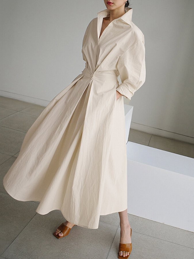 Nancy | Cozy Collared Wrap Waist Maxi Fall Dress