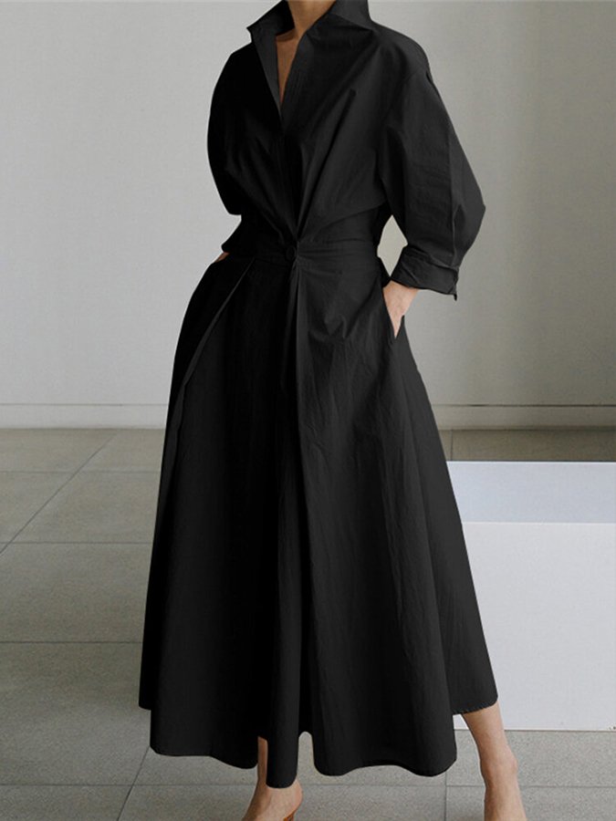 Nancy | Cozy Collared Wrap Waist Maxi Fall Dress