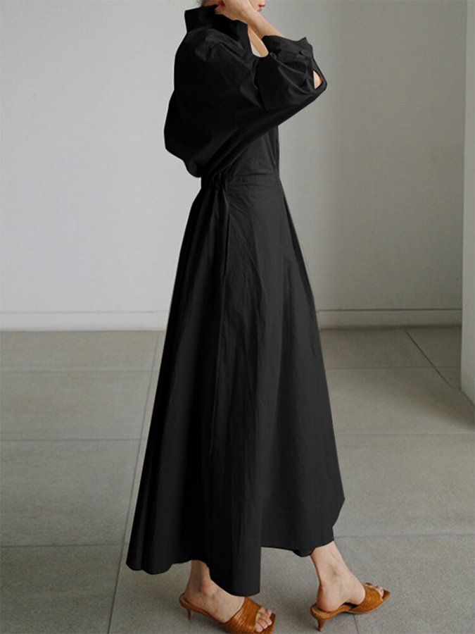 Nancy | Cozy Collared Wrap Waist Maxi Fall Dress