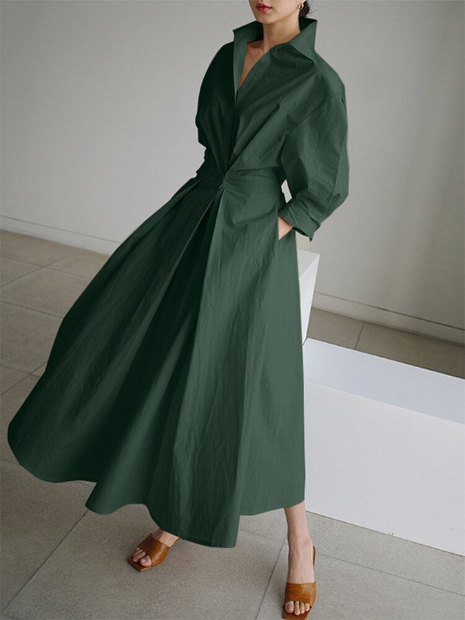 Nancy | Cozy Collared Wrap Waist Maxi Fall Dress