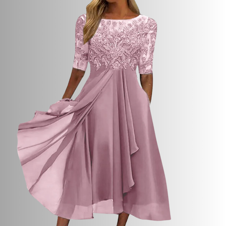 Nancy | Sophisticated Lace Chiffon Christmas Dress