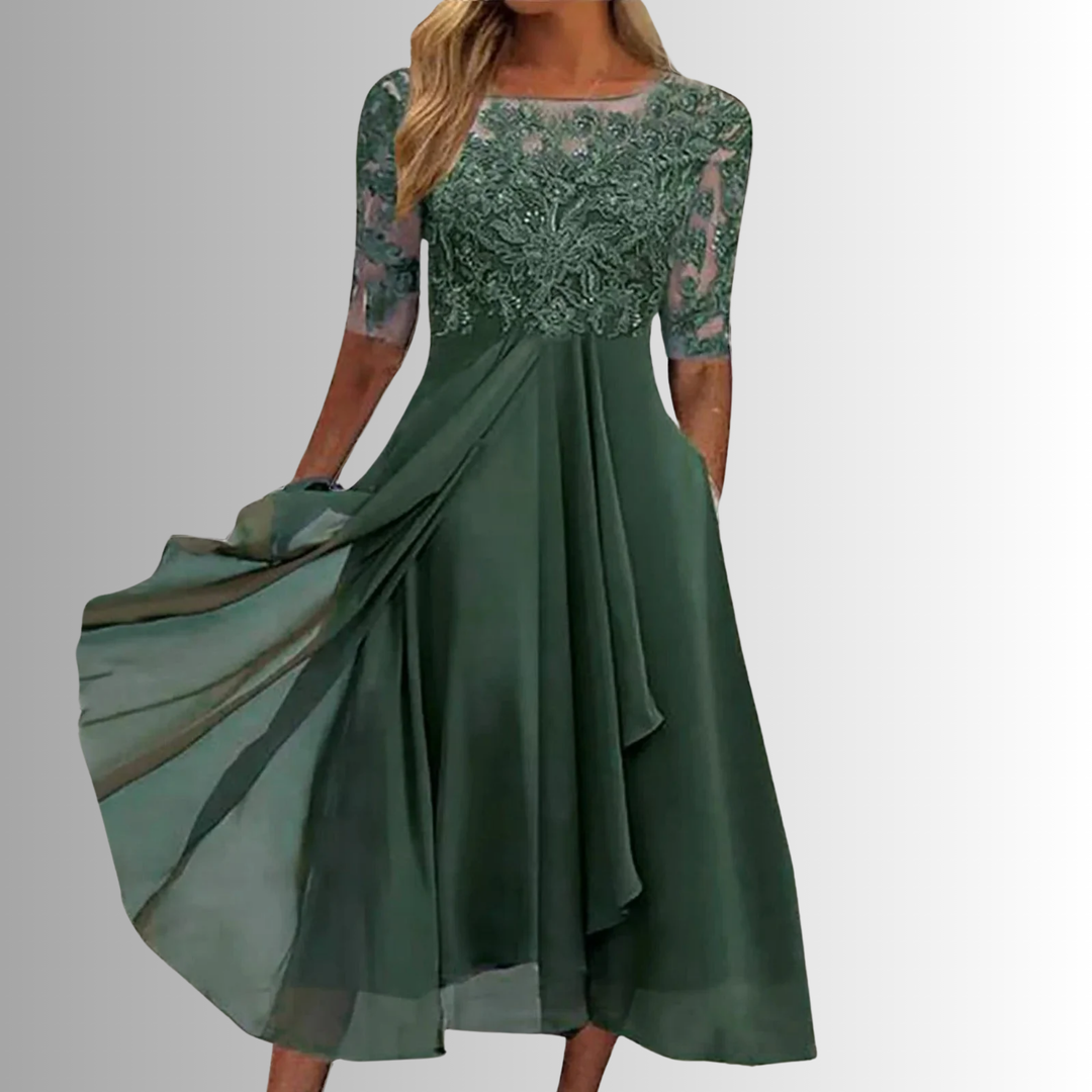 Nancy | Sophisticated Lace Chiffon Christmas Dress