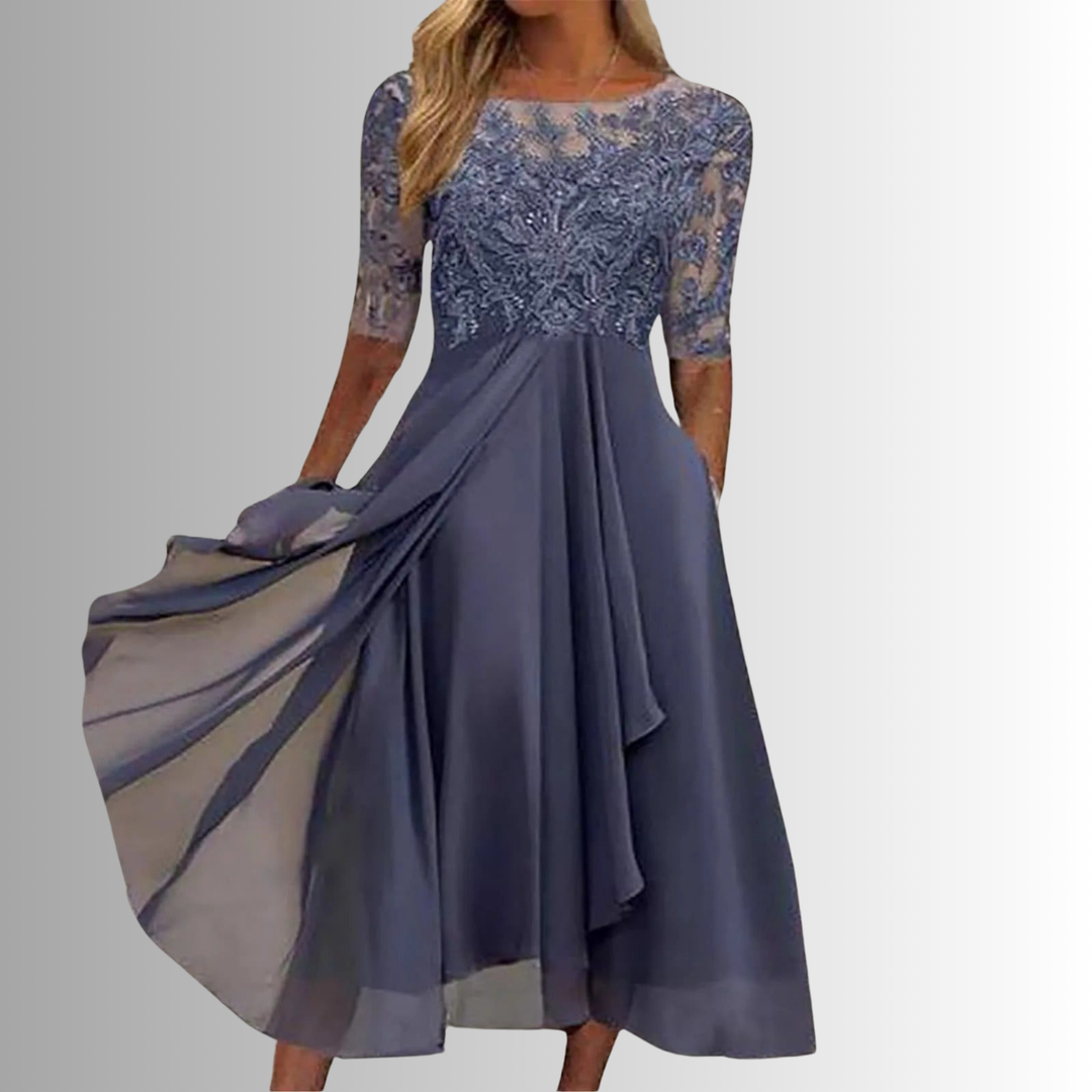 Nancy | Sophisticated Lace Chiffon Christmas Dress